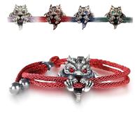 Wryhaul 2025 New Cute Silver Dragon Bracelet, Dragon Lucky Charm Bracelet, Adjustable Silver Delicate DragonBracelet, DragonBracelet for Men (Red, Adjustable)