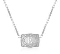 Wryhaul Belt Buckle Initial Necklaces for Women, Embossed Belt Buckle Necklace, Personalized Letter PendantNecklace, Initial Letter Necklace, Dainty Sliver Western Personalized Gift Jewelry (K)