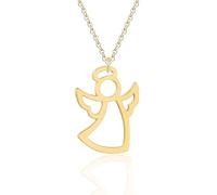 Wryhaul Handmade 24K Gold Guardian Angel Charm Necklace, Dainty Guardian Angel Pendant Necklace Religious Little Cherub Charm, Guardian Angel Necklace with Wings, You Are My Angel Necklace (Gold)