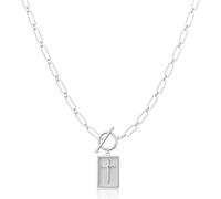 Wryhaul Huenaut Cross Necklace, The Dainty Nail Cross Necklace, Cross Pendant Paperclip Chain Necklace for Women, Dainty Toggle Clasp Rectangle Cross Charm Necklace Paperclip Chain (Silver)