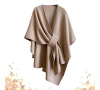 WRYHAUL The Fleece Drape Shawl, Women's Elegant Knitted Shawl Wraps with Loop Closure, Soft Open Front Poncho Sweater Cape Cardigan, Ultra Soft Shoulder Cozy (Khaki,One Size)