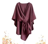 WRYHAUL The Fleece Drape Shawl, Women's Elegant Knitted Shawl Wraps with Loop Closure, Soft Open Front Poncho Sweater Cape Cardigan, Ultra Soft Shoulder Cozy (Burgundy,One Size)