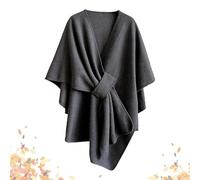 WRYHAUL The Fleece Drape Shawl, Women's Elegant Knitted Shawl Wraps with Loop Closure, Soft Open Front Poncho Sweater Cape Cardigan, Ultra Soft Shoulder Cozy (Gray,One Size)