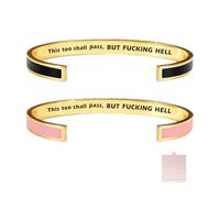 Wryhaul This Too Shall Pass Mantra Cuff Bracelet, BUT FUCKING HELL Engarved Motivational Bangle Bracelet for Women, Adjustable Hidden Message Encouragement Jewelry Gifts (2 PCS-A)