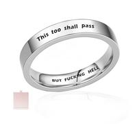 WRYHAUL This Too Shall Pass Mantra Ring, BUT FUCKING HELL Engarved Motivational Ring, Stainless Steel Engraving Stackable Rings, for Men Women Gift (Silver,US-6)
