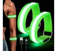 Wrymish 2 Pcs LED Light Up Armbands Rechargeable, Reflective Running Gear with Flashing Lights, High Visibility Armbands, Running Safety Lights for Night Runners Jogging Dog Walking(Green)