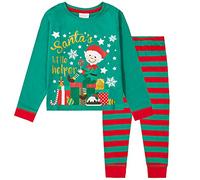 WS-AW20 - Boys Girls Kids Christmas Pyjama Set 100% Cotton Long Sleeved Green Elf 5-6 Years