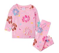 WS-AW22 Kids Girls Donut Plush Fleece Pyjamas Pink 2-Piece Pyjama Set PJ's Nightwear Size 7-8 Years