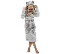 WS-AW22 Ladies Hooded Panda Dressing Gown Grey Bathrobe Knee Length Loungewear Medium