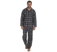 WS-AW22 Mens 2-piece Pyjama Set Grey Check Thermal 100% Cotton Pyjamas PJ's Large