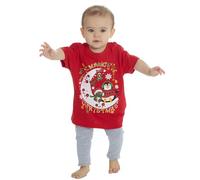 WS-AW23 Baby Girls Boys Christmas T-Shirt Xmas Novelty Print Tee Short Sleeve Top 100% Cotton Red Magic Moon Christmas 12-18 Months