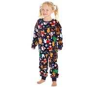 WS-AW23 Kids Girls Boys Unisex Christmas Full Length Warm Fleece Pyjama Set Novelty Xmax Patterned 2 Piece Pyjamas Lounge Set Navy 4-5 Years