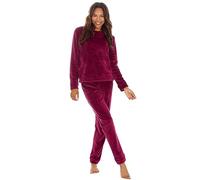 WS-AW23 Ladies Shimmer Fleece Plush Fleece Lounge Set Warm Long Sleeve Pyjama Set Loungewer Burgundy Medium