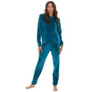 WS-AW23 Ladies Shimmer Fleece Plush Fleece Lounge Set Warm Long Sleeve Pyjama Set Loungewer Teal X-Large