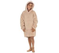 WS-AW24 Kids Girls Plain Plush Fleece Super Warm Oversized Blanket Hoodie Baggy Lounge Sweatshirt Beige Toffee 7-13 Years