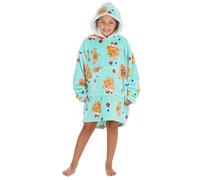 WS-AW24 Kids Girls Printed Oversized Blanket Hoodie Plush Fleece Baggy Lounge Sweatshirt Kangaroo Pocket Green Brunch 7-13 Years