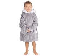 WS-AW24 Kids Girls Solid Oversized Blanket Hoodie Plush Fleece Hooded Loungwear Baggy Sweatshirt Silver Grey 3-6 Years