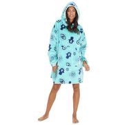WS-AW24 Ladies Printed Overszied Blanket Hoodie Kangaroo Pocket Hooded Wearable Blanekt Plush Fleece Novelty Print Aqua Blue Evil Eye One Size