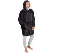 WS-AW24 Mens Embossed Novelty Oversized Blanket Hoodie Plush Fleece Baggy Lounge Sweatshirt Kangaroo Pocket Black One Size