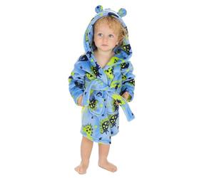 WS-AW25 Minikidz Infant Baby Boys Dressing Gown Novelty Blue Dinosaur Hooded Plush Fleece Robe 18-24 Month