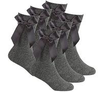 WS-SS21 3 Pairs Girls Kids Childrens Crew Socks with the Bow Mid Calf Back to School Grey Size 12.5-3.5