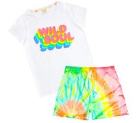 WS-SS21 Ladies Womens Pyjama Pajamas Pj Rainbow Tee Tshirt & Shorts Set Cotton L