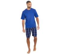 WS-SS24 Mens 2-Piece Pyjama Set Short Sleeve Jersey T-Shirt & Woven Short Bottoms Lounge Set Nightwear Royal Blue Medium