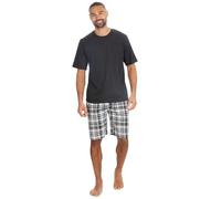 WS-SS24 Mens 2-Piece Pyjama Set Short Sleeve Jersey T-Shirt & Woven Short Bottoms Lounge Set Nightwear Charcoal-Grey Medium