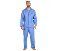 WS-SS24 Mens 2-Piece Pyjamas Long Sleeved Shirt & Long Pants Set Flannel PJ's Nightwear Blue Medium