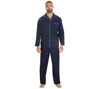 WS-SS24 Mens 2-Piece Pyjamas Long Sleeved Shirt & Long Pants Set Flannel PJ's Nightwear Navy Medium
