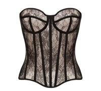 WS Waist Secrets Perfect Corset NYC OVERBUST Mesh Corset Top Lace up Corset with 15 Steel Boned, Black Lace, Medium Tall