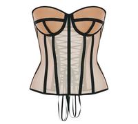 WS Waist Secrets Perfect Corset NYC OVERBUST Mesh Corset Top Lace up with 15 Steel Boned, Beige, Small Tall
