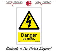 WS071 Danger Electricity Sign Hazard Shock Risk Live Wire Warning Safety Voltage 100mm x 150mm Magnetic - Vehicle Grade