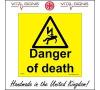 WS092 Danger Of Death SIGN wire shock electricity live burn warning safety 150mm x 150mm Sticker/Sav - White Background