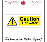 WS192 Caution Hot Water SIGN beware danger take care warning risk scald injury 150mm x 50mm Sticker/Sav - White Background