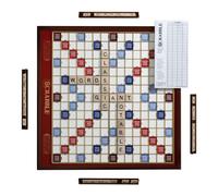 WS21010: Scrabble Giant Deluxe Edition with Rotating Wooden Board, 50% Larger, Mahogany Tile Racks & Velvet Pouch