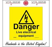 WS595 Warning Sign DANGER LIVE ELECTRICAL EQUIPMENT 150mm x 150mm 10MM EXTRA HEAVY DUTY FOAMEX FOAMBOARD