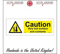 WS830 Warning Sign CAUTION VERY HOT SURFACE AND CONTENTS 300mm x 100mm .STICKER/SAV - WHITE BACKGROUND