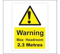 WS960 Warning Maximum Max Headroom 2.3 M Metres Height Restriction Barrier Sign 300mm x 200mm Dibond/Composite Aluminium
