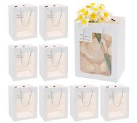 WSAMJIN 10-Piece White Kraft Gift Bags with Window & Handles - 25x23x18 cm - Wedding, Birthday, & More