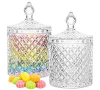 WSAMJIN 2-Piece Crystal Glass Candy Jar, 300ml Organiser Jar with Lid, Diamond Faceted Storage Jars Clear Candy Bowl for Snack, Jewelry (3.27 x 5.5 inches)