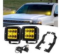 Wsays 2PCS LED Amber Light Pods & Ditch Hood Hinge LED Pod Mount Bracket w/Wiring Kit Compatible with Chevy Silverado 2014-2018 Fit GMC Sierra 1500 2014-2018