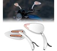 Wsays Motorcycle Mirrors with Brake & Turn Signal Rear LED Mirror Teardrop for 8mm/10mm Screw Compatible with Honda fit Kawasaki fit Yamaha fit Suzuki fit Most Chopper Cruiser Bikes, Chrome