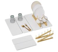 WSBArt 2-in-1 Stone Dish Drying Mat and Bamboo Dish Rack Combo, 24x16 Inch Super Absorbent Fast Dry Diatomaceous Earth Dish Drying Mat, Foldable Space Saver for Kitchen Counter Bathroom Apartment
