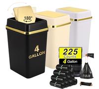 WSBArt Bathroom Trash Can with Lid 4 Gallon Small Trash Can with Swing Lid Black/White/Beige Bathroom Garbage Can with 225 Counts Trash Bags for Kitchen Bedroom Office