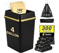 WSBArt Bathroom Trash Can with Lid 4 Gallon Trash Can with Swing Lid Small Garbage Can Black Bathroom Garbage Can with 300 Counts Trash Bags for Kitchen Bedroom Office