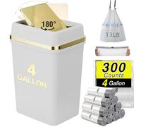 WSBArt Bathroom Trash Can with Lid 4 Gallon Trash Can with Swing Lid Small Garbage Can White Bathroom Garbage Can with 300 Counts Trash Bags for Kitchen Bedroom Office