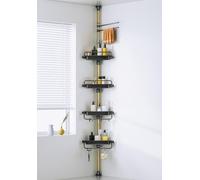 WSBArt Upgrade Sturdy Shower Caddy Tension Pole Black and Gold Corner Shower Caddy 18/8 Stainless Steel Rustproof 4 Tier Adjustable Shelves for Bathtub Shampoo Accessories Storage Rack 32-122inch