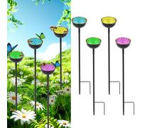 WSBXBB 4 Pack Bee Cups for Garden with Bee Island, Bee Waterer and Butterfly Water Stations, Bee Water Catcher Cups for Thirsty Pollinators, Bee Bath, Colorful Metal Garden Sculpture Stakes Decor