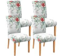 Wscdovf Christmas Chair Covers Set of 4, Winter Festive Pastel Color Chairs Slipcover for Dining Room, Removable Washable Breathable Cover in The Kitchen Restaurant Holiday Decor